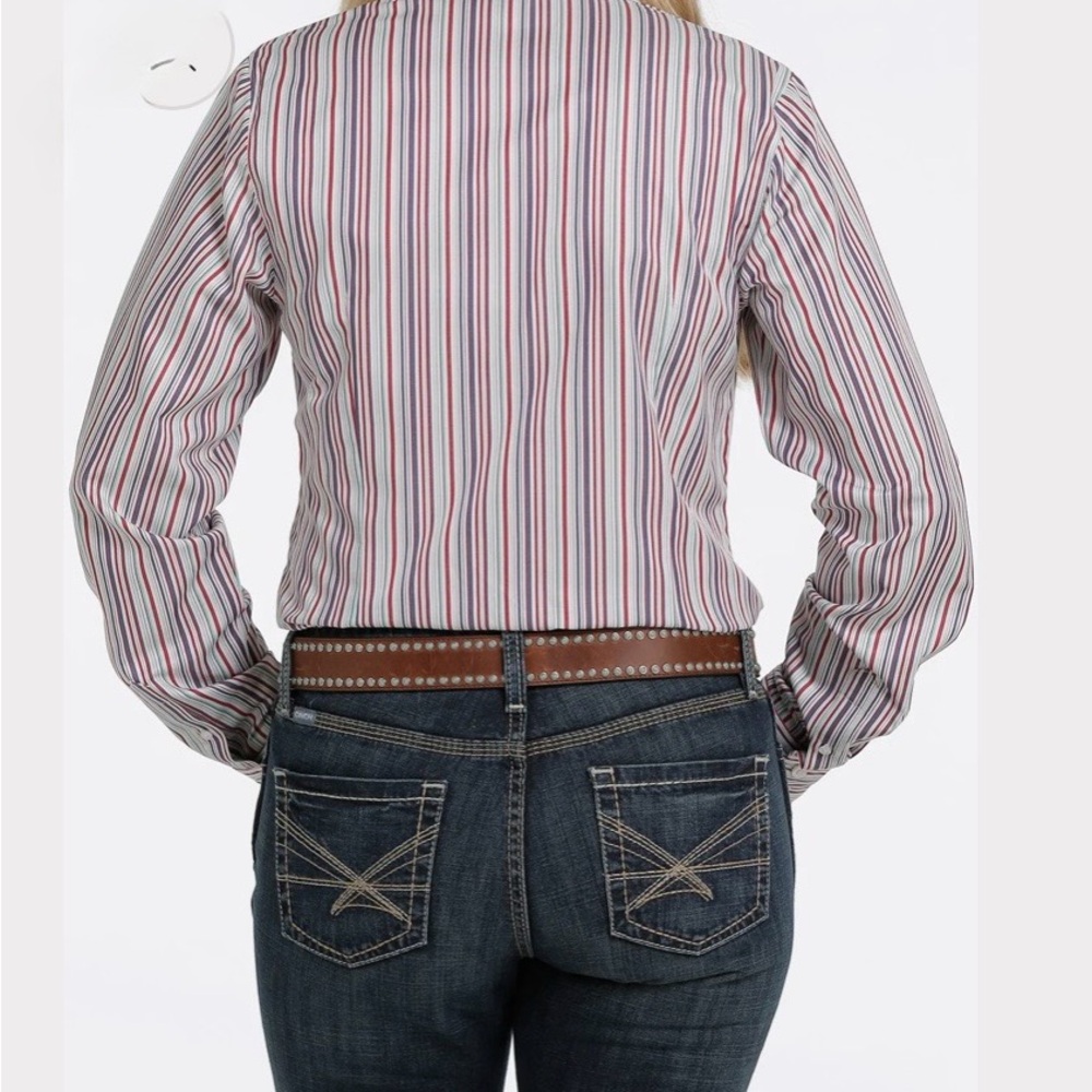 NWT Cinch Tencel Women's Striped Button-Up Shirt - Red, Blue, White - Picture 2 of 16
